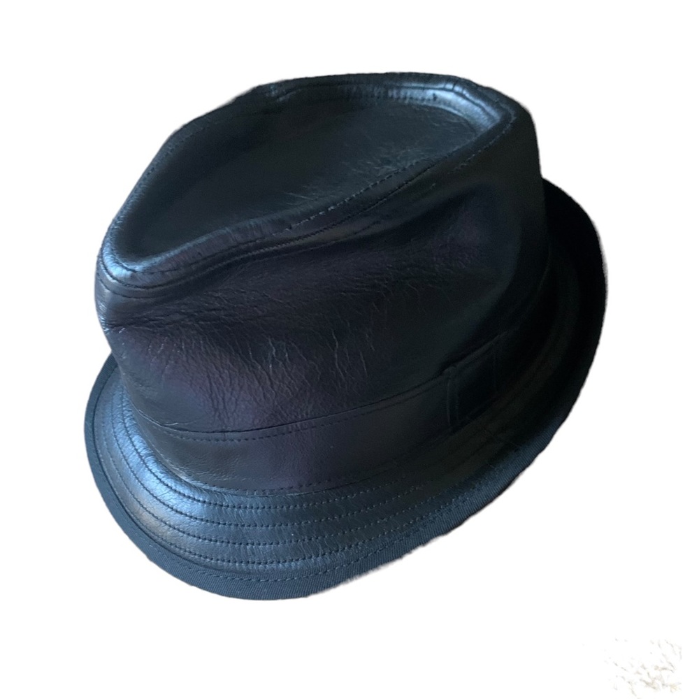 Wilsons 100%  Leather Mens Fedora  black Hat Size S/M !!